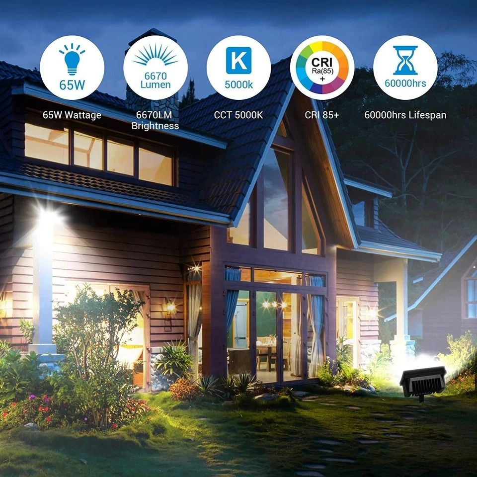 Outdoor 65W LED Flood Light 6670 Lumen Security Light For Backyard Porch And Entryways 1