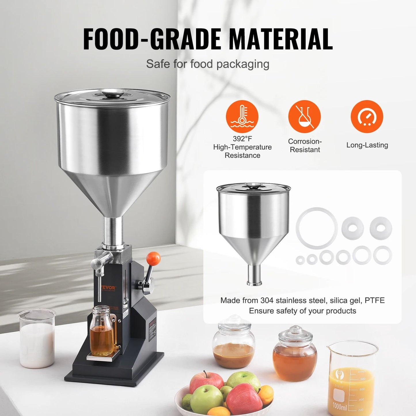 VEVOR Manual Liquid Filling Machine Adjustable Paste Bottle Filler With Hopper For Water Juice Sham 4