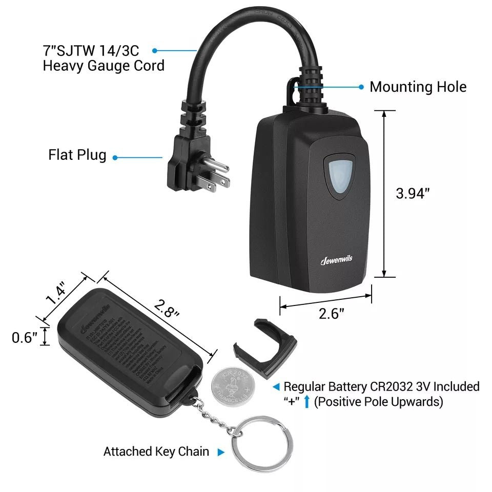 Weatherproof Wireless Remote Outlet For Outdoor Lights Electrical Plug Switch 4