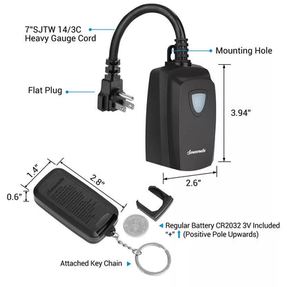 Weatherproof Wireless Remote Outlet For Outdoor Lights Electrical Plug Switch 4