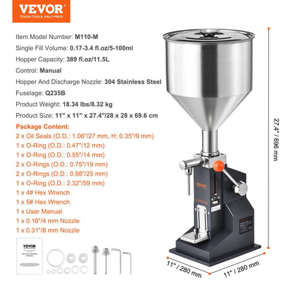 VEVOR Manual Liquid Filling Machine Adjustable Paste Bottle Filler With Hopper For Water Juice Sham 7