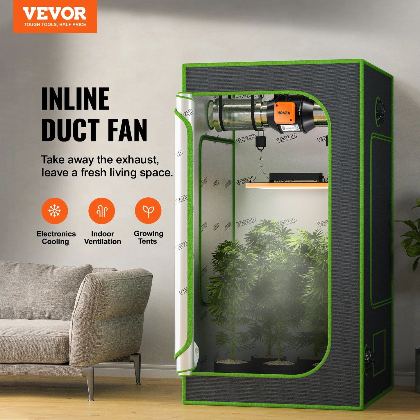 VEVOR Inline Duct Fan Quiet ECMotor Ventilation Exhaust Fan With Temperature Humidity Controller Co 1