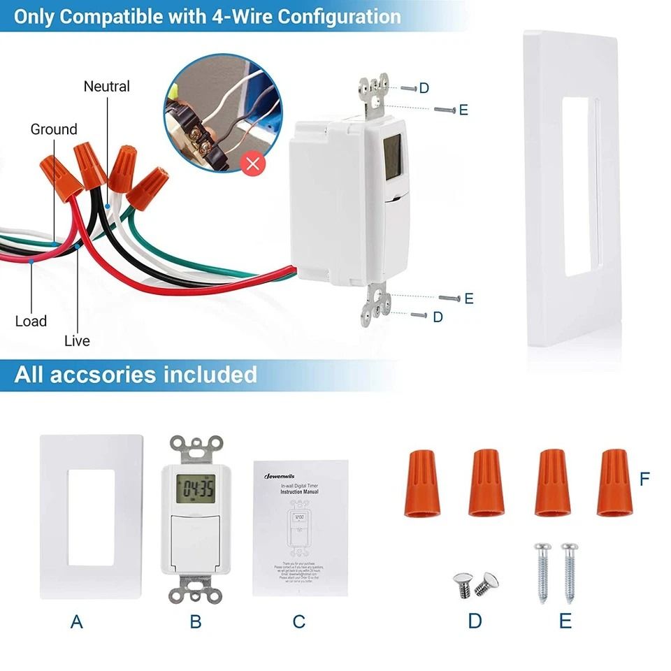 7Day Programmable InWall Digital Timer Switch For Fans  Lights 2