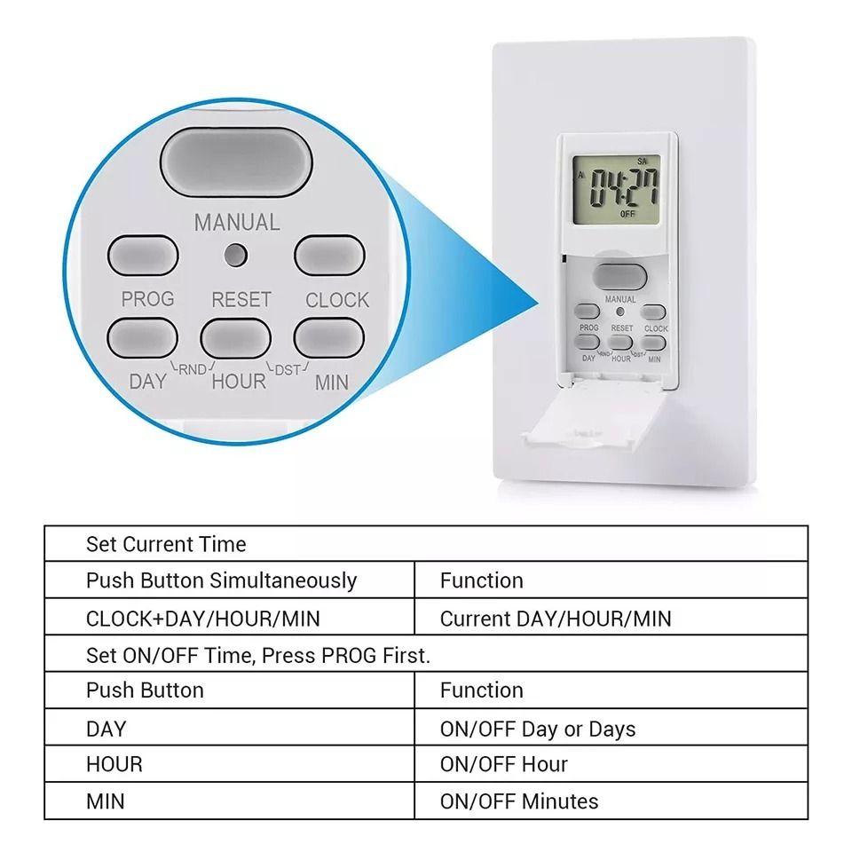 7Day Programmable InWall Digital Timer Switch For Fans  Lights 3
