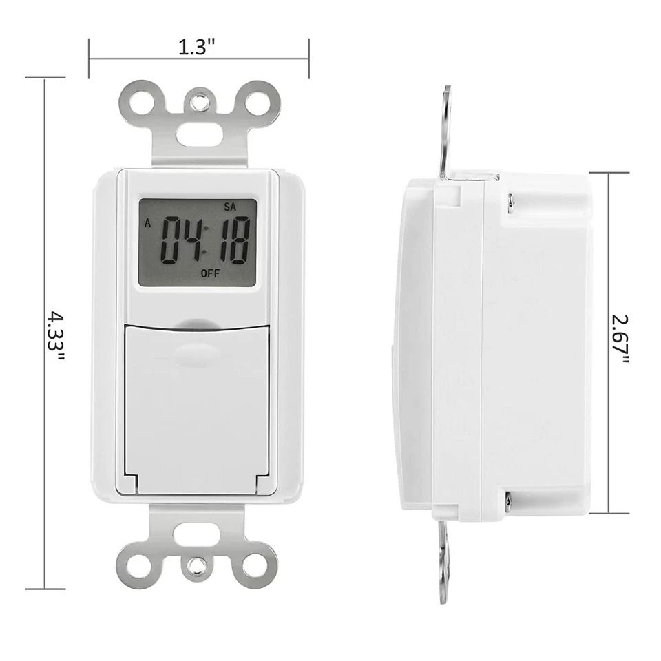 7Day Programmable InWall Digital Timer Switch For Fans  Lights 8
