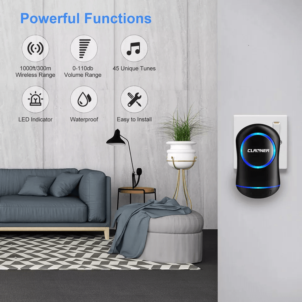 Wireless Doorbell Plug  Play Waterproof Door Bell Kit 45 Chimes LED Flash 4 Volume Levels 2