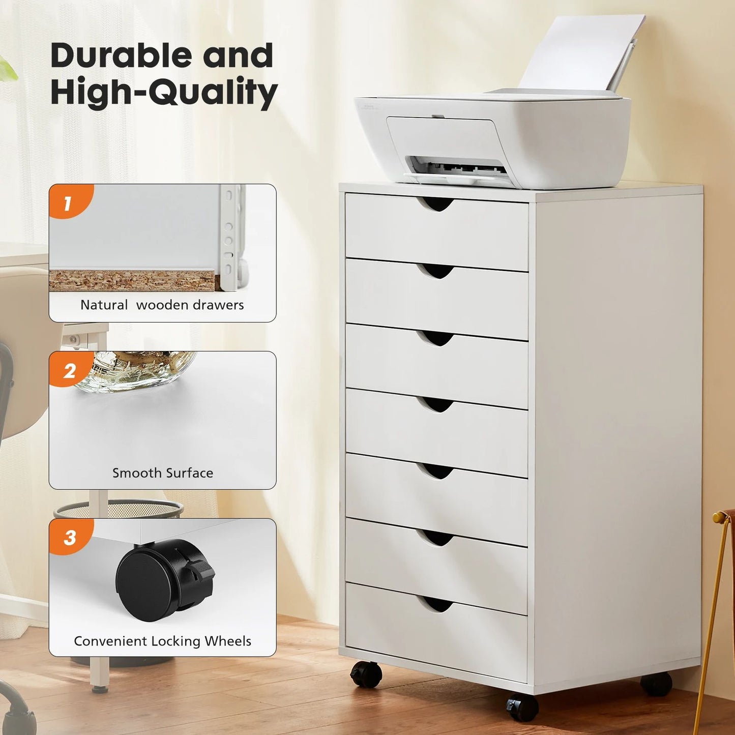 Drawer Chest Dresser With Wheels Mobile Storage Cabinet Wooden Nightstand  Office Organizer For Liv 2