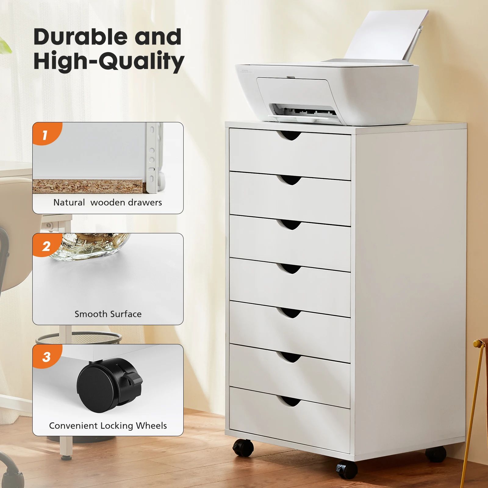Drawer Chest Dresser With Wheels Mobile Storage Cabinet Wooden Nightstand  Office Organizer For Liv 2