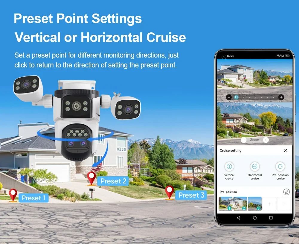 LS VISION 10K Four Lens PTZ Camera 20MP 10X Zoom 4 Screens Wireless Outdoor IP Security Camera With 2