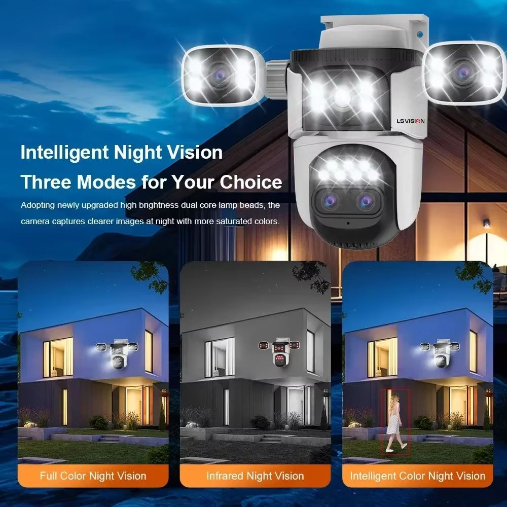 LS VISION 10K Four Lens PTZ Camera 20MP, 10X Zoom 4 Screens Wireless Outdoor IP Security Camera with Auto Human Tracking