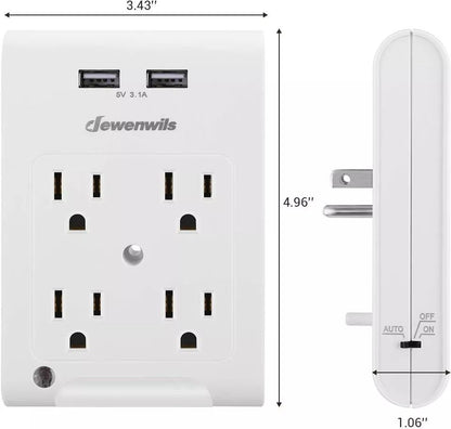 Wall Plug Outlet Adopter With 2 USB Ports  Light Sensor Night Light 6