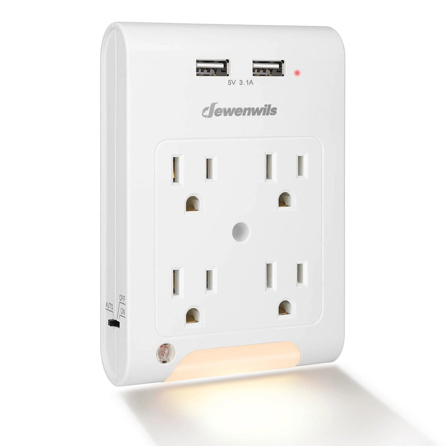 Wall Plug Outlet Adopter With 2 USB Ports  Light Sensor Night Light 1