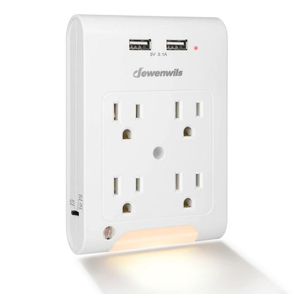 Wall Plug Outlet Adopter With 2 USB Ports  Light Sensor Night Light 1
