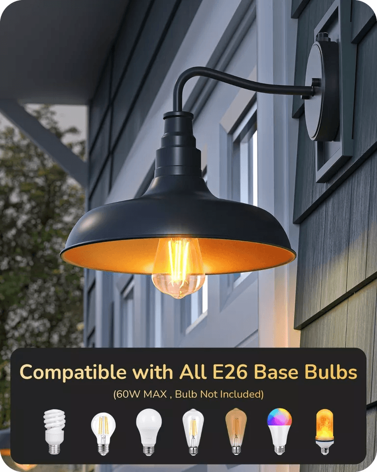 Dusk To Dawn Outdoor Wall Lights Farmhouse Gooseneck Barn Black Porch Lanterns 2