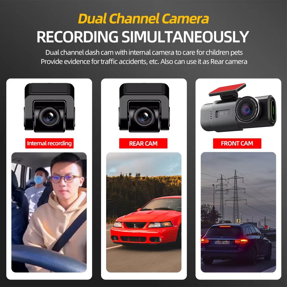 EACE 4K Dashcam With GPS  WiFi 24H Parking Dual Lens 1080P Rearview Camera Night Vision Car Black B