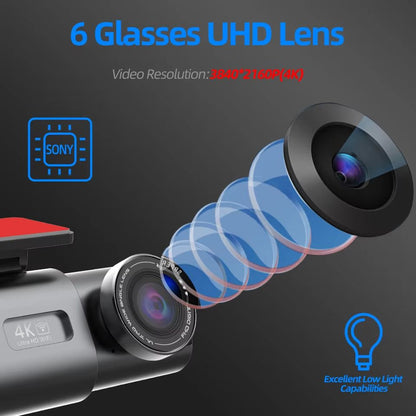 EACE 4K Dashcam With GPS  WiFi 24H Parking Dual Lens 1080P Rearview Camera Night Vision Car Black B