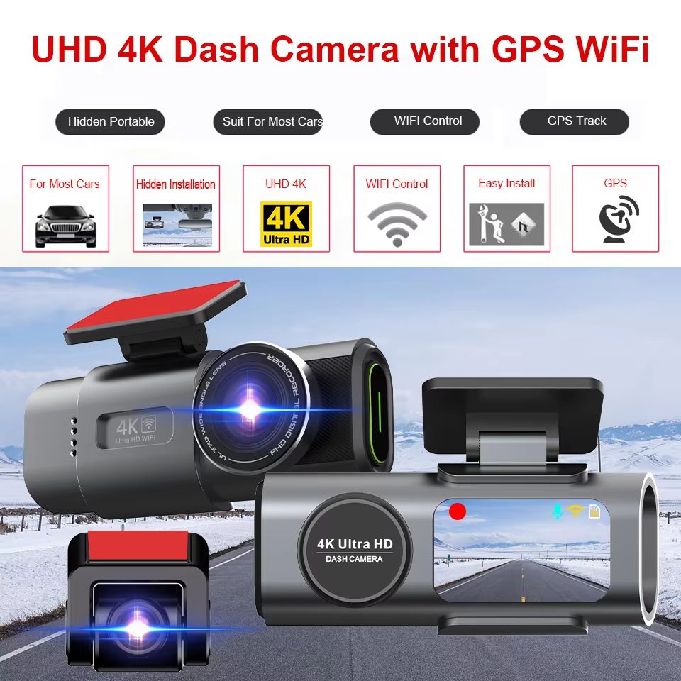 EACE 4K Dashcam With GPS  WiFi 24H Parking Dual Lens 1080P Rearview Camera Night Vision Car Black B
