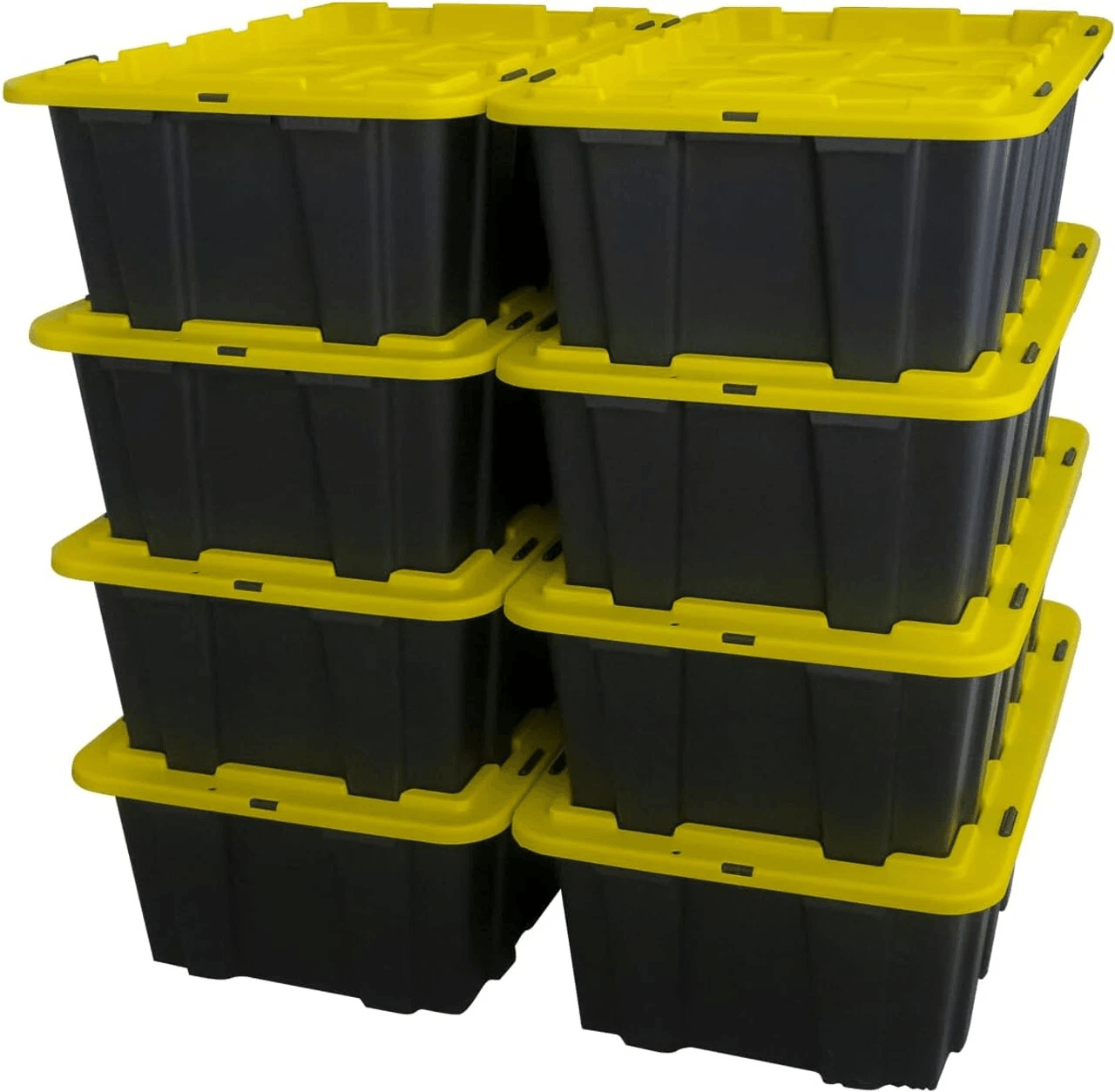Snap Lid Storage Bin, Durable Black Plastic Tote Boxes, Stackable Garage & Workshop Containers