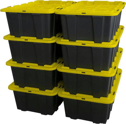 Snap Lid Storage Bin, Durable Black Plastic Tote Boxes, Stackable Garage & Workshop Containers