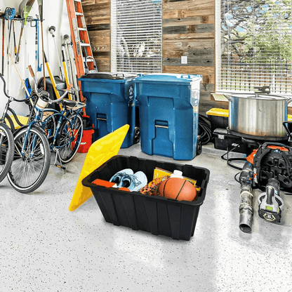 Snap Lid Storage Bin Durable Black Plastic Tote Boxes Stackable Garage  Workshop Containers 1