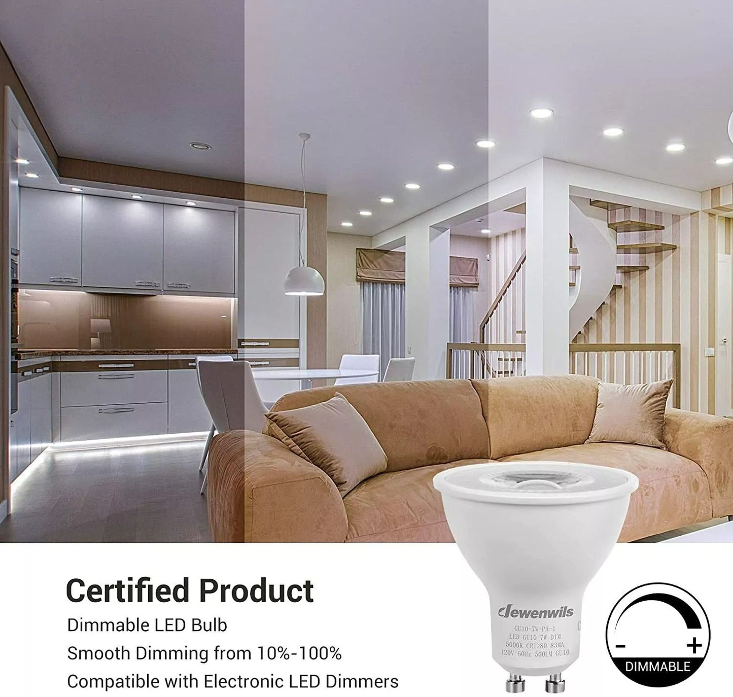 6 Pack 5000K GU10 Dimmable LED Light Bulbs 7W Energy Saving Daylight Replacement For 50W Halogen 1