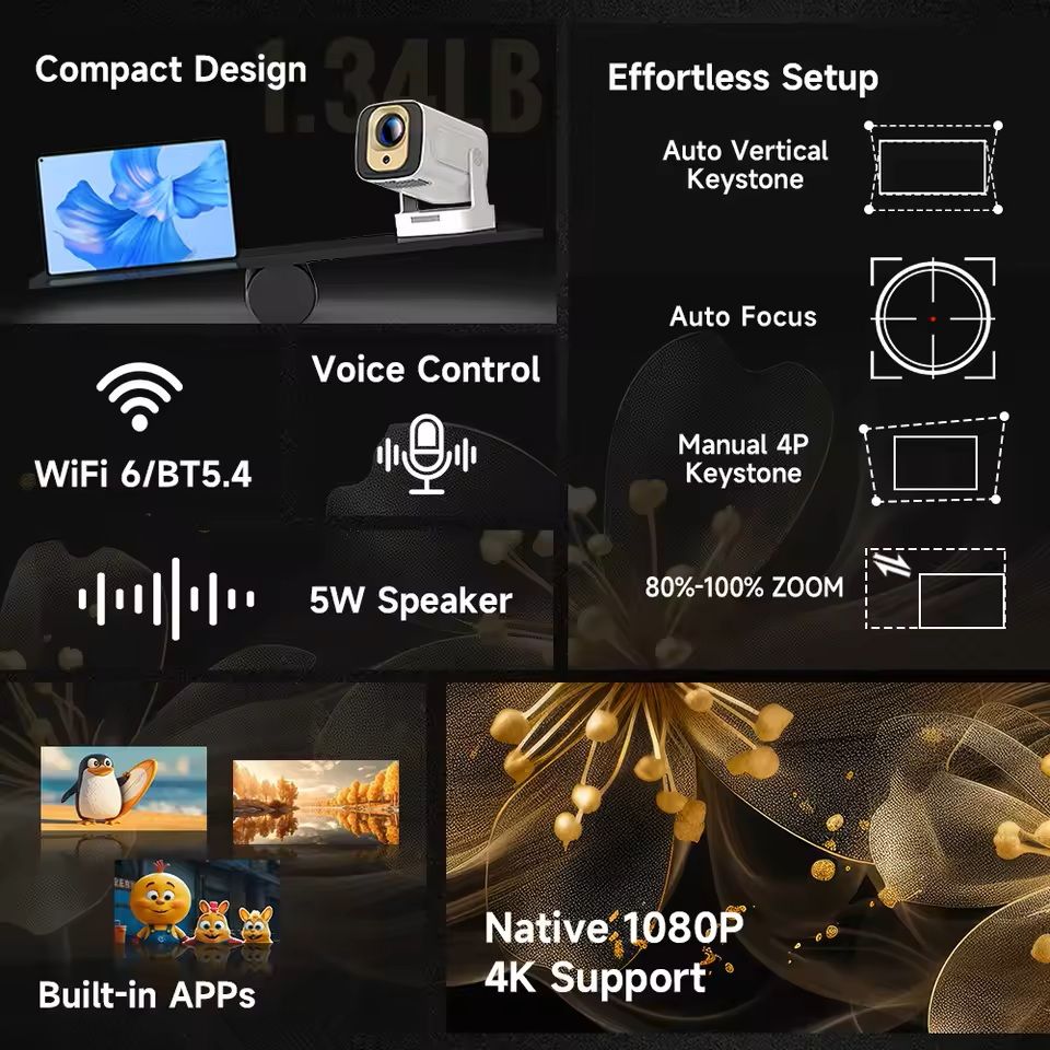 HY310 Smart Outdoor Movie Projector With Auto Focus And 4K Support 2
