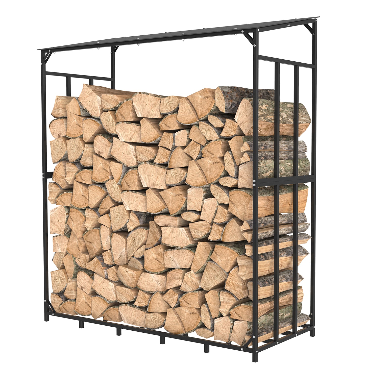 Heavy Duty Tall Metal Firewood Rack with Top Cover, Outdoor Wood Storage Stacking Stand for Deck & Backyard