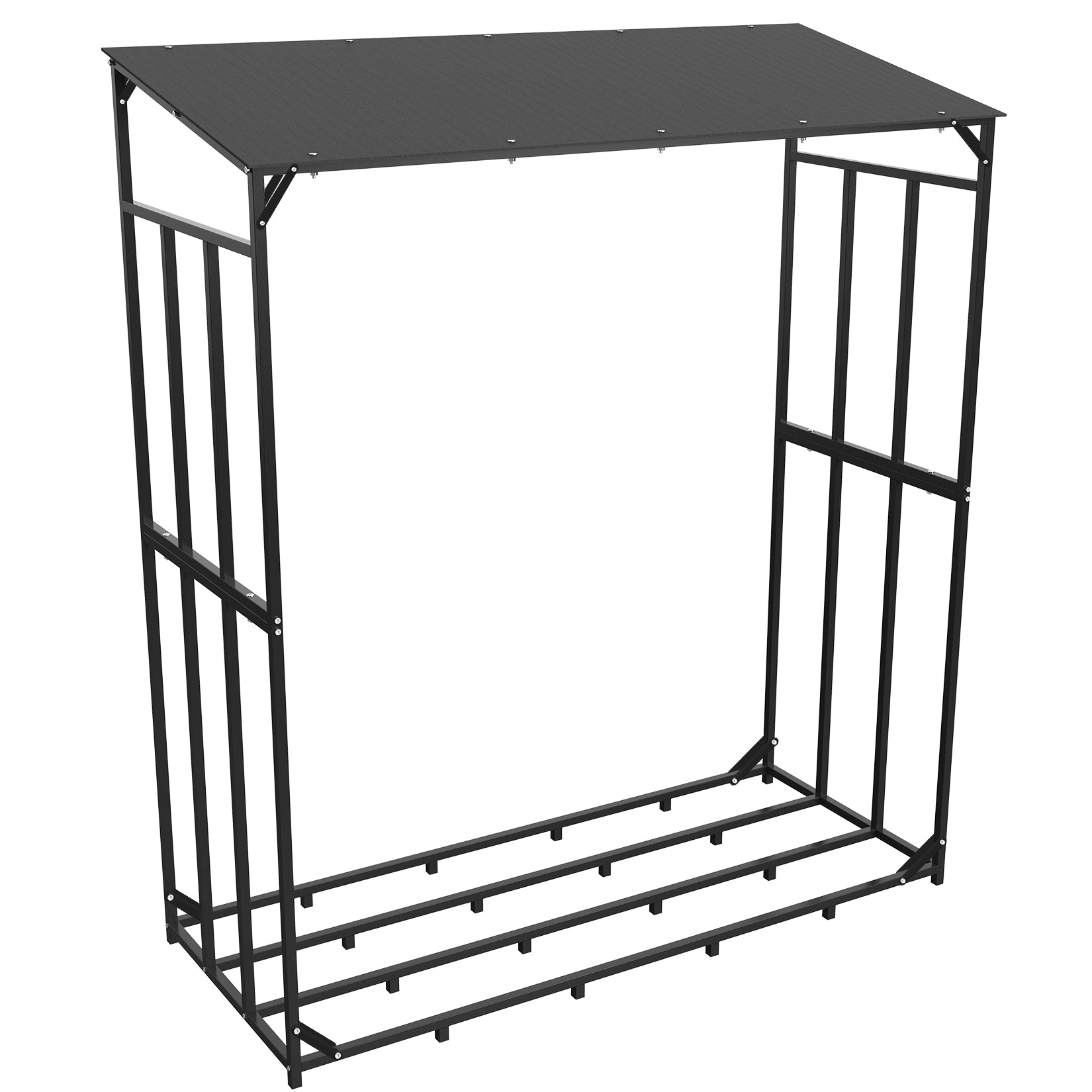 Heavy Duty Tall Metal Firewood Rack with Top Cover, Outdoor Wood Storage Stacking Stand for Deck & Backyard