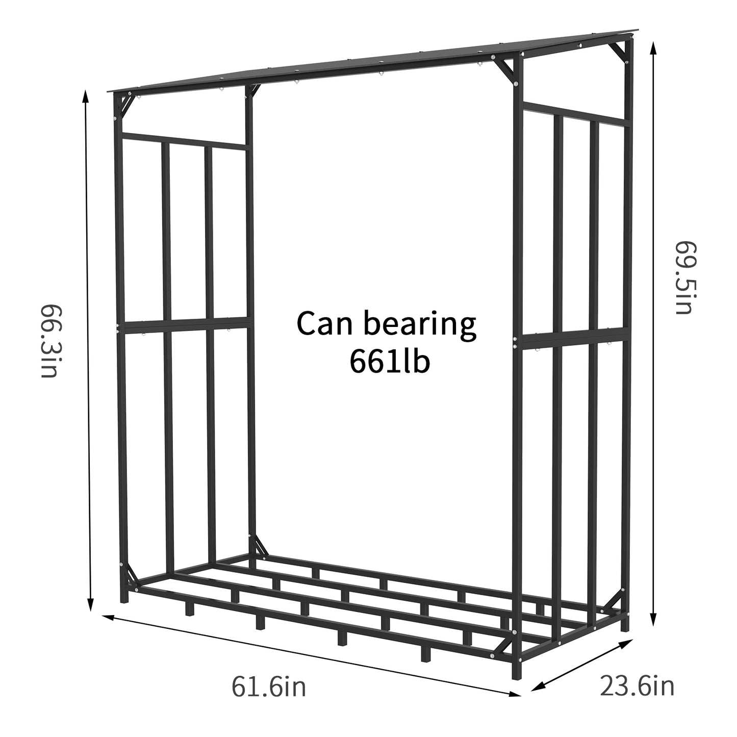 Heavy Duty Tall Metal Firewood Rack with Top Cover, Outdoor Wood Storage Stacking Stand for Deck & Backyard