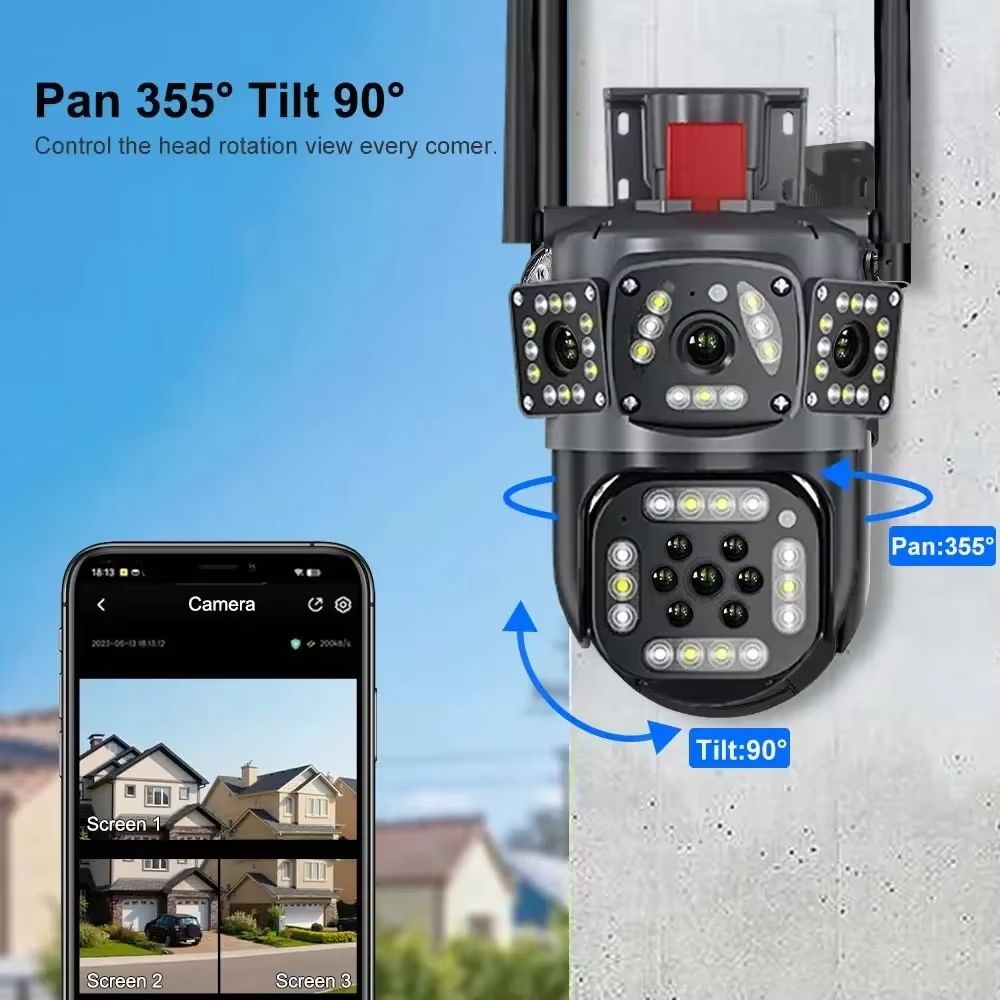 6K 12MP WiFi Surveillance Camera Outdoor Triple Lens Triple Screen PTZ Motion Detection IP Security 3