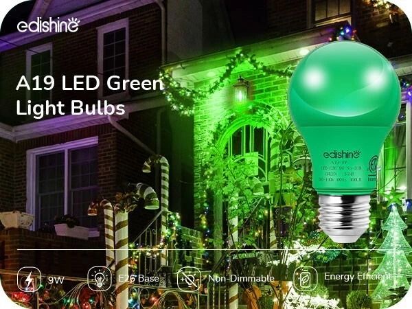 Green Light Bulb 4 Pack A19 LED 9 W E26 60 W Equivalent Eco Bulbs 3
