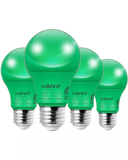 Green Light Bulb 4 Pack A19 LED 9 W E26 60 W Equivalent Eco Bulbs 1