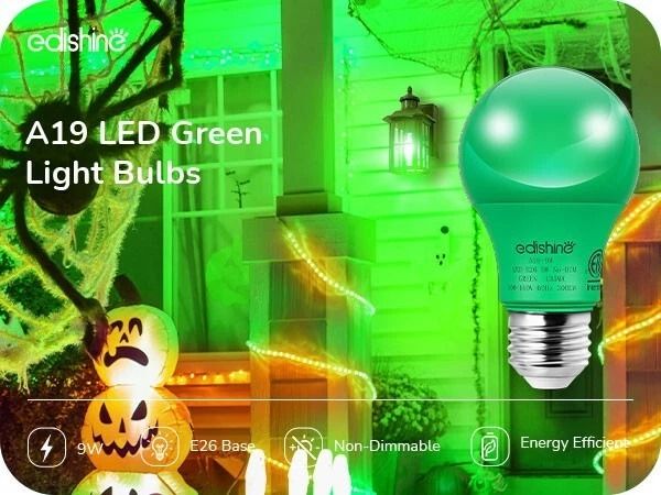 Green Light Bulb 4 Pack A19 LED 9 W E26 60 W Equivalent Eco Bulbs 7