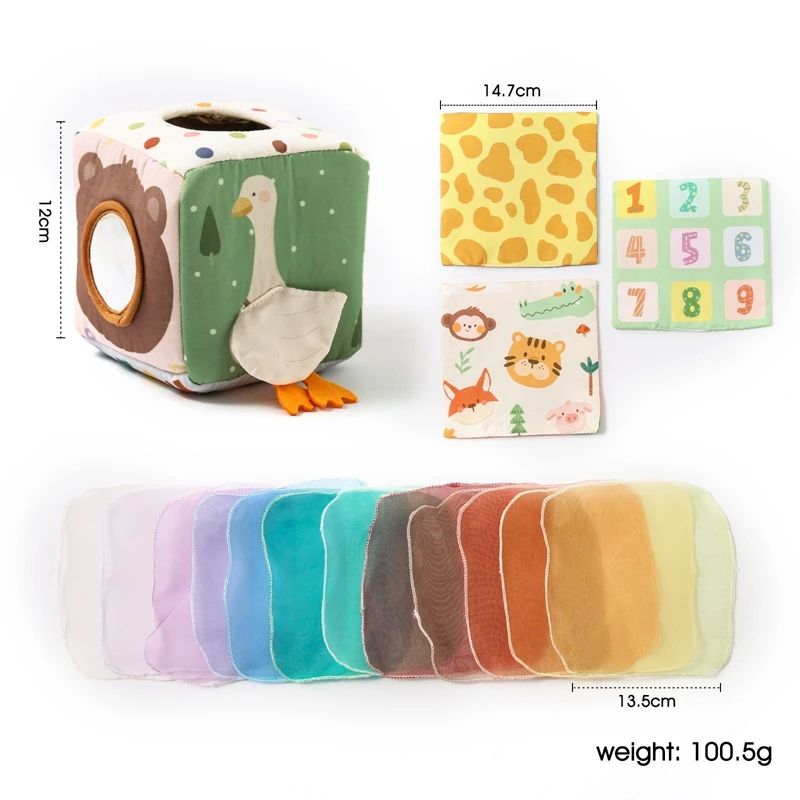 Magic Tissue Box Toy For Babies Montessori Sensory Cloth Book Soft Rattle Game Finger Exercising Bu 6