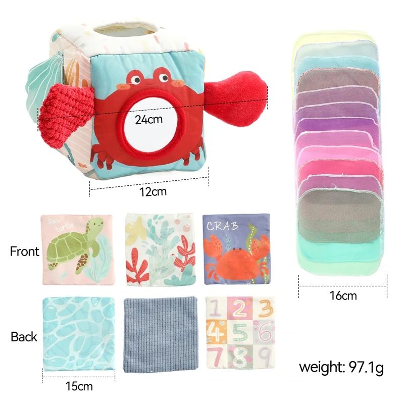Magic Tissue Box Toy For Babies Montessori Sensory Cloth Book Soft Rattle Game Finger Exercising Bu 7