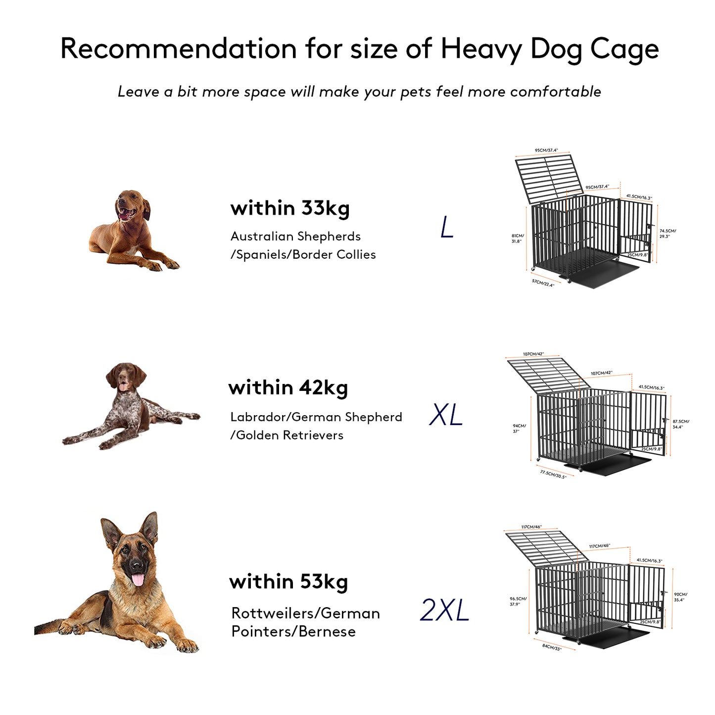 Heavy Duty Dog Crate With 4 Lockable Wheels  Removable Tray 3 Doors Metal Pet Kennels Cage Playpen  3