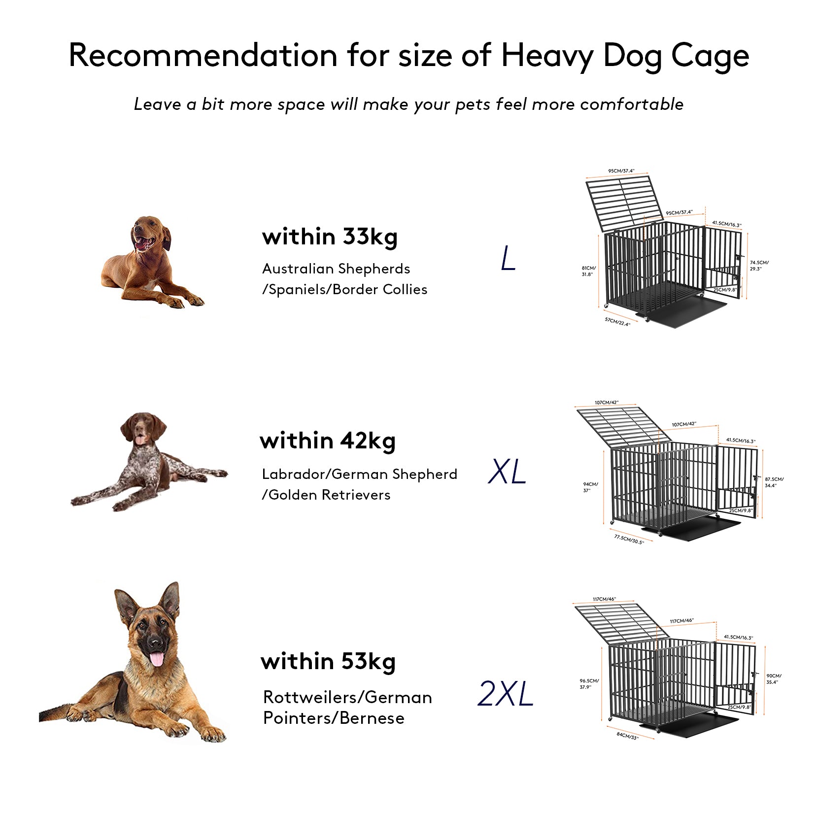 Heavy Duty Dog Crate With 4 Lockable Wheels  Removable Tray 3 Doors Metal Pet Kennels Cage Playpen  3