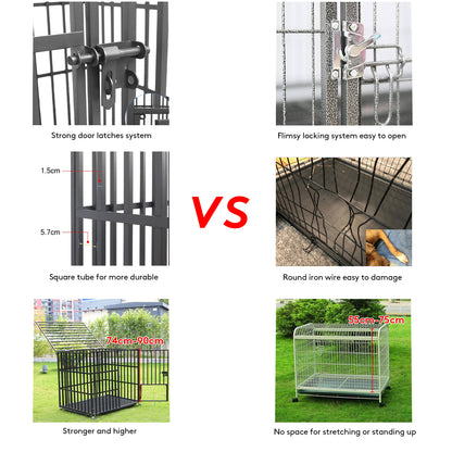 Heavy Duty Dog Crate With 4 Lockable Wheels  Removable Tray 3 Doors Metal Pet Kennels Cage Playpen  4