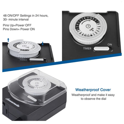 Waterproof Outdoor Light Timer 2 Ft Cord Outlet Timer For Gardens 6