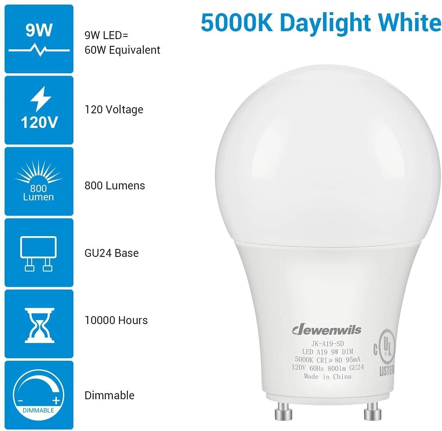 GU24 LED Light Bulb Dimmable 5000K Daylight 2Prong 4