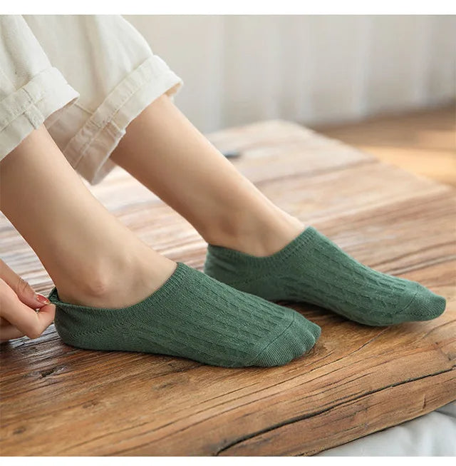 5 Pairs Women Silicone Invisible Boat Socks Summer Solid Color Soft Cotton NoShow Socks 1