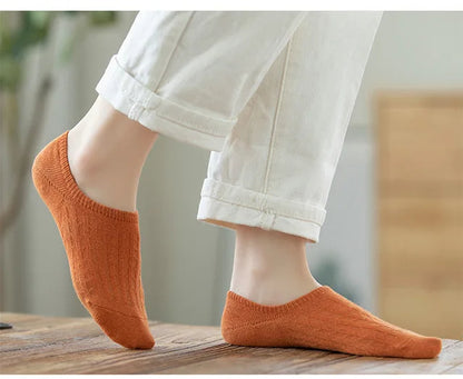 5 Pairs Women Silicone Invisible Boat Socks Summer Solid Color Soft Cotton NoShow Socks 2