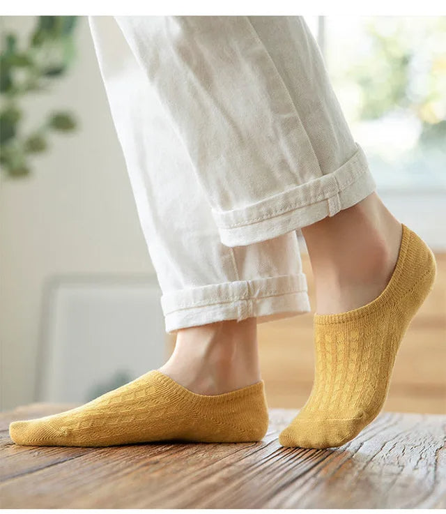 5 Pairs Women Silicone Invisible Boat Socks Summer Solid Color Soft Cotton NoShow Socks 3