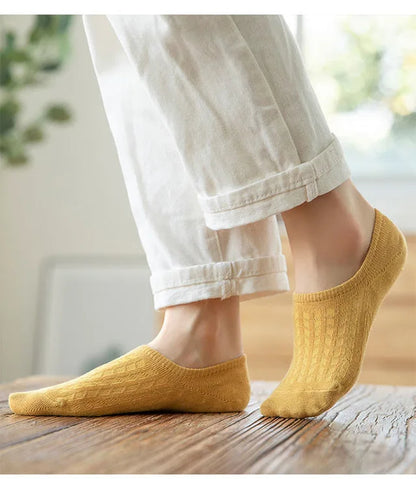 5 Pairs Women Silicone Invisible Boat Socks Summer Solid Color Soft Cotton NoShow Socks 3