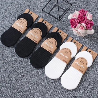5 Pairs Women Silicone Invisible Boat Socks Summer Solid Color Soft Cotton NoShow Socks 5
