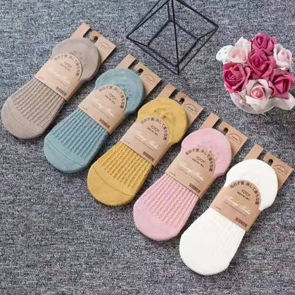5 Pairs Women Silicone Invisible Boat Socks Summer Solid Color Soft Cotton NoShow Socks 7