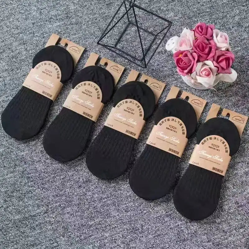 5 Pairs Women Silicone Invisible Boat Socks Summer Solid Color Soft Cotton NoShow Socks 8
