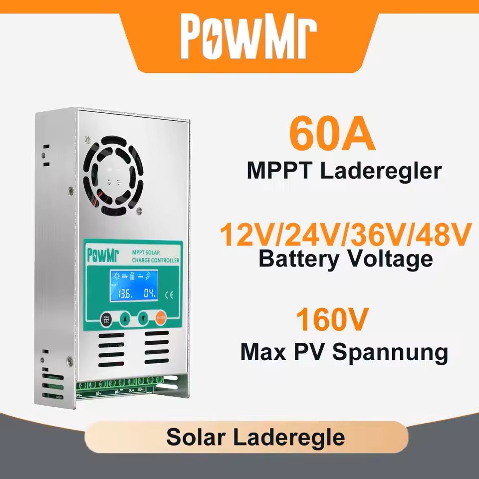 60A MPPT Solar Charge Controller with LCD for 12V 24V Battery Systems