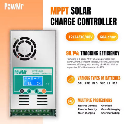60A MPPT Solar Charge Controller With LCD For 12V 24V Battery Systems 3