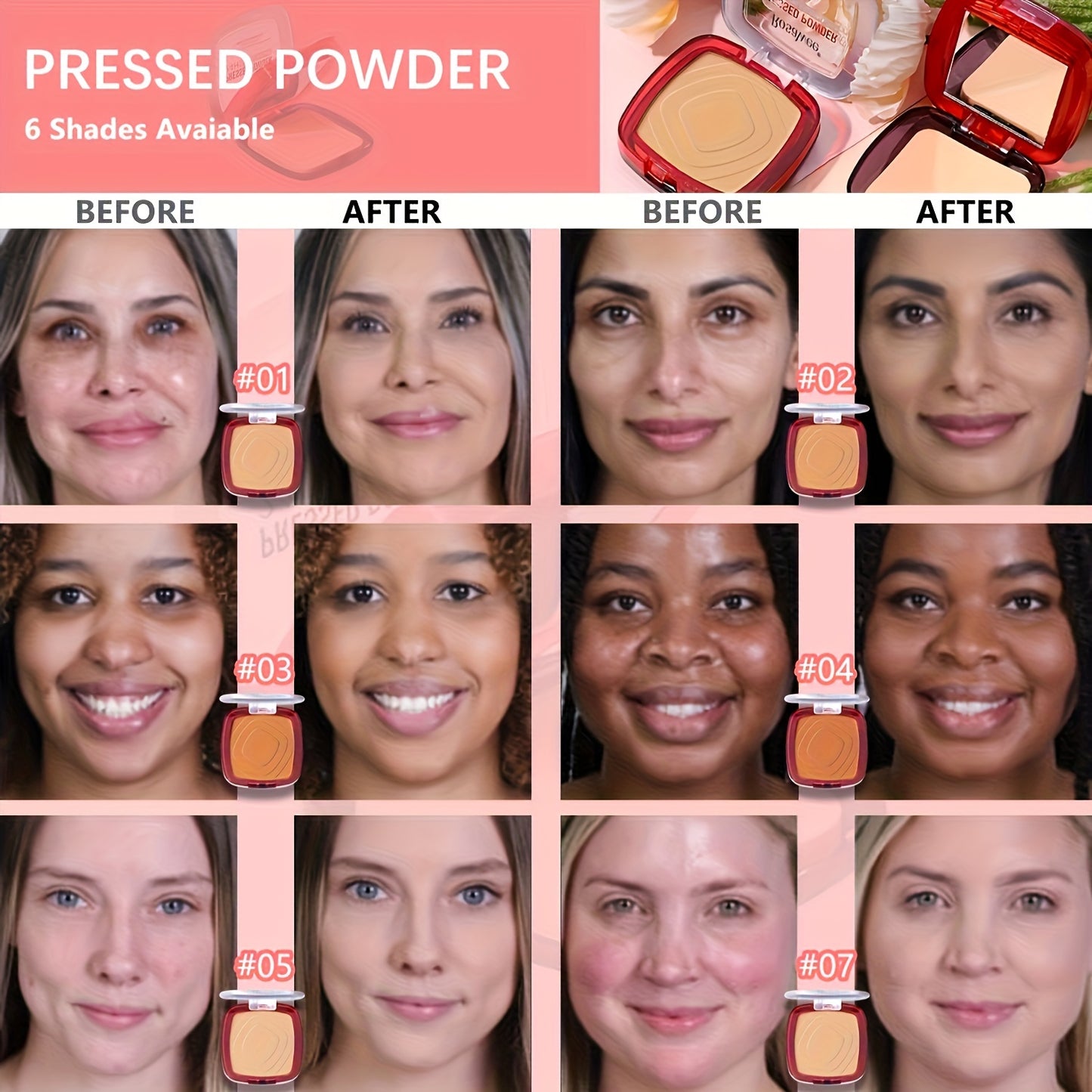 Matte Full Coverage Pressed Powder Foundation With Puff 24H Fresh Wear Weightless Finishing Makeup 2